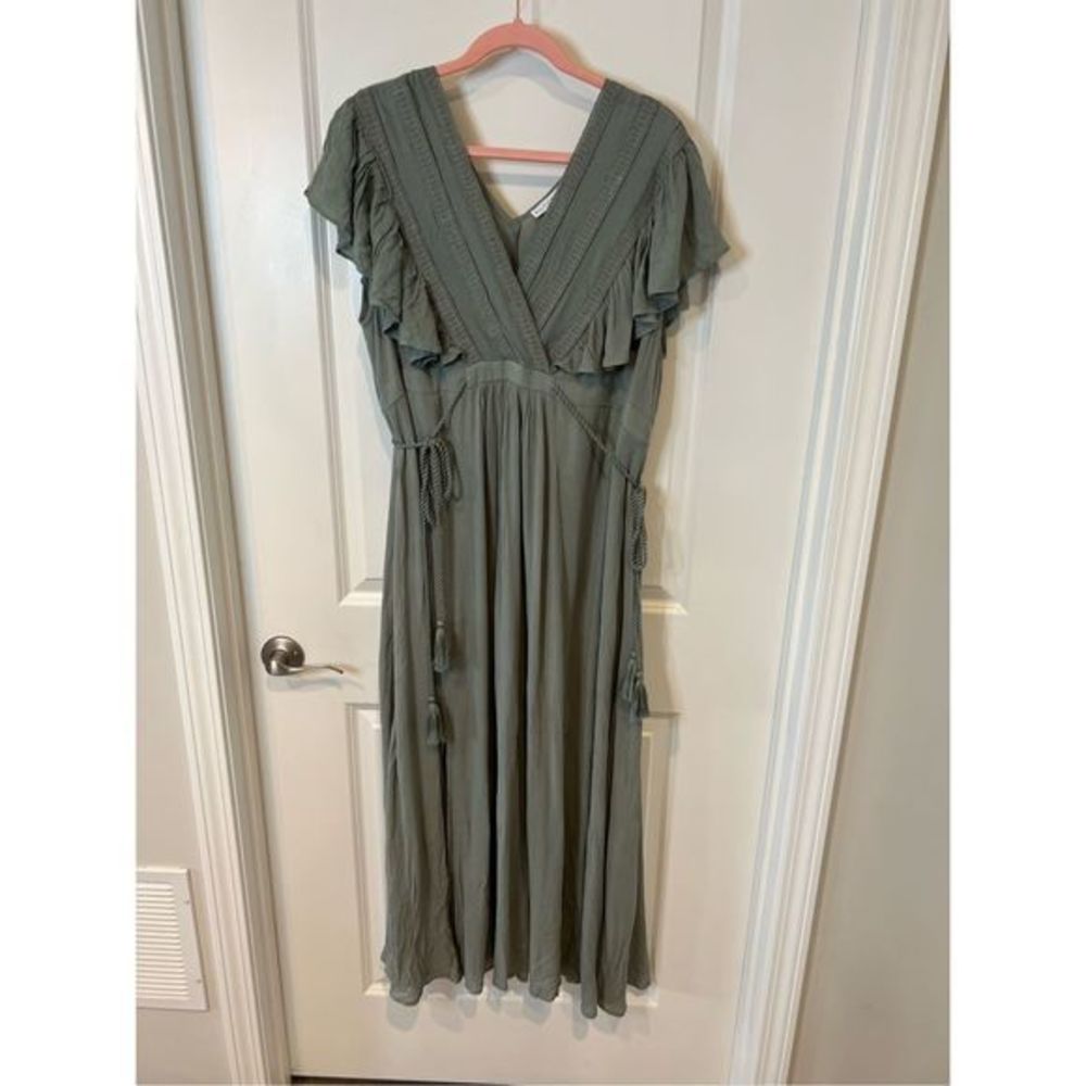 Baltic Born Women’s Plus Ruffled Trim Surplice V-Neck Maxi Dress Green Size 3XL